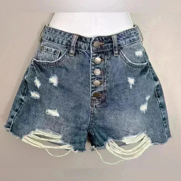 Nature Denim Distressed Button Fly Denim Short (533) - Picture 1 of 10